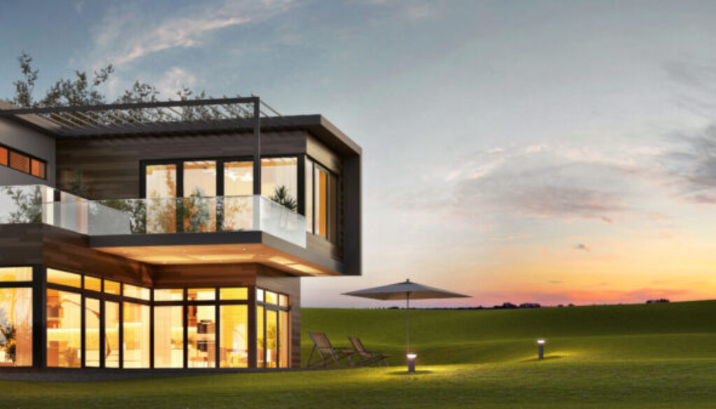 Evening view of a luxurious modern house
